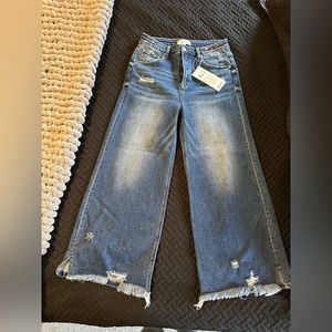 NWT. RISEN High Rise Frayed Hem Wide Leg Jeans - SZ 13/31